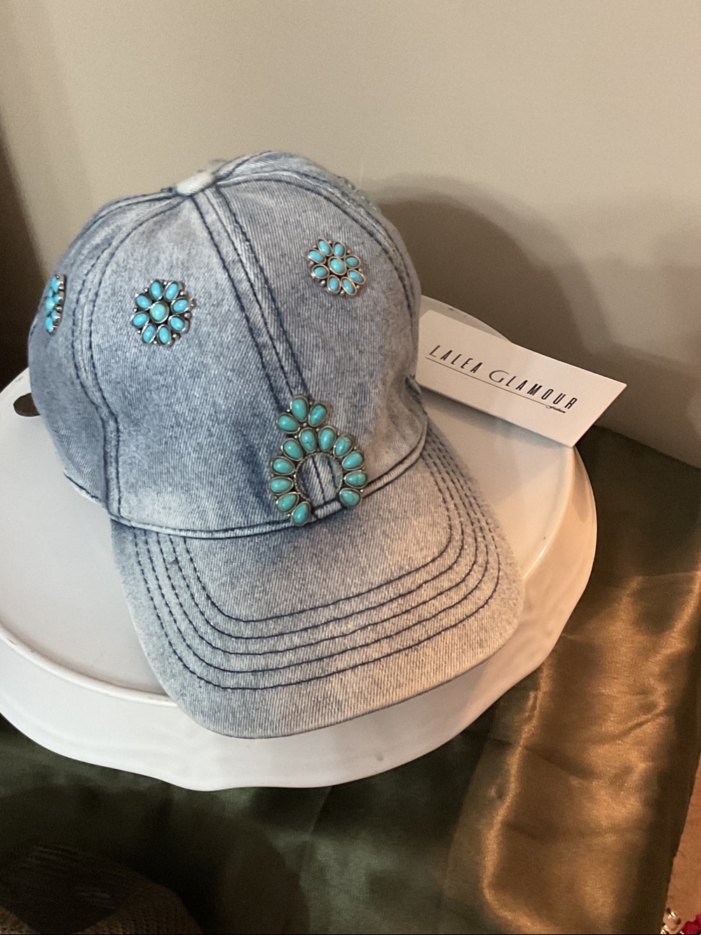 Denim Cap with Turquoise Accent